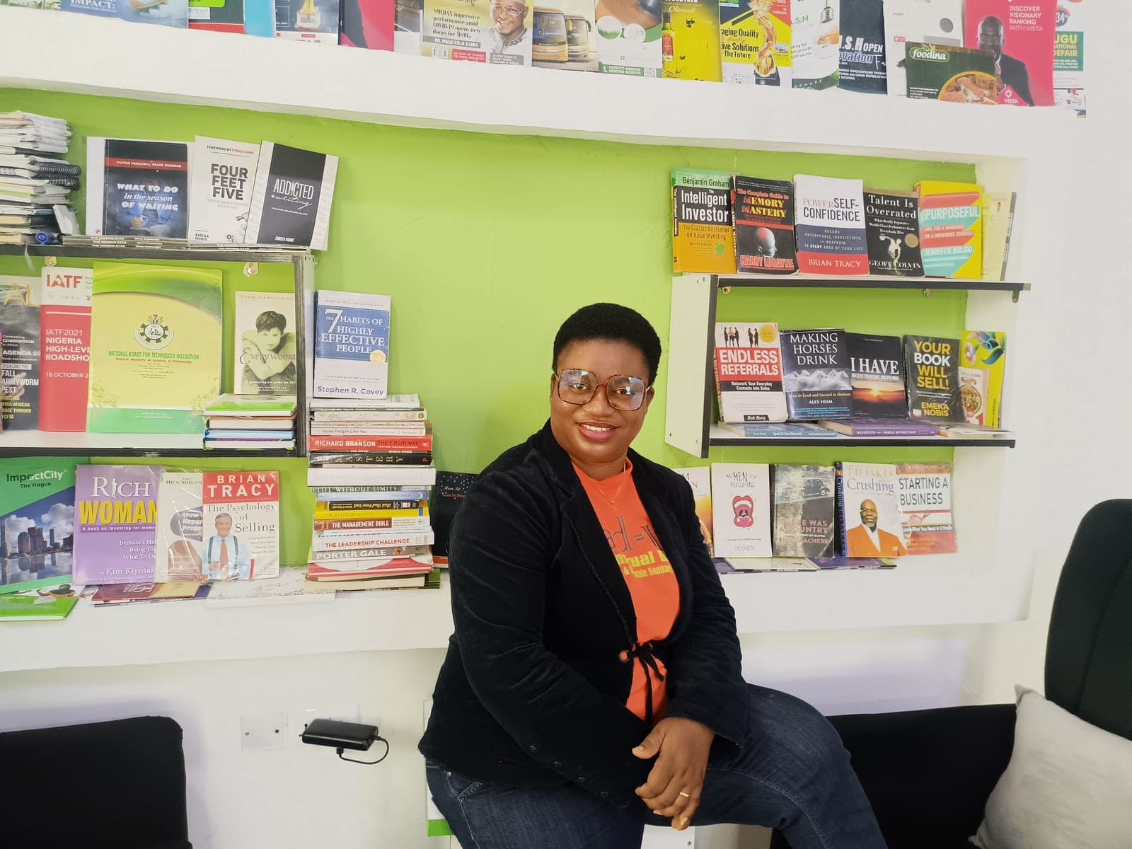 Olivia Onyemaobi, founder of Pad-Up Creations, in her office